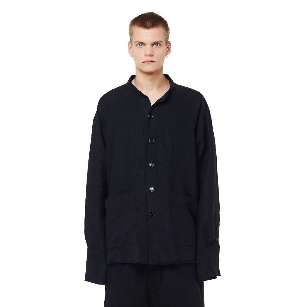 Greg Lauren Black Linen Studio Shirt Long Sleeve Button Front Size M